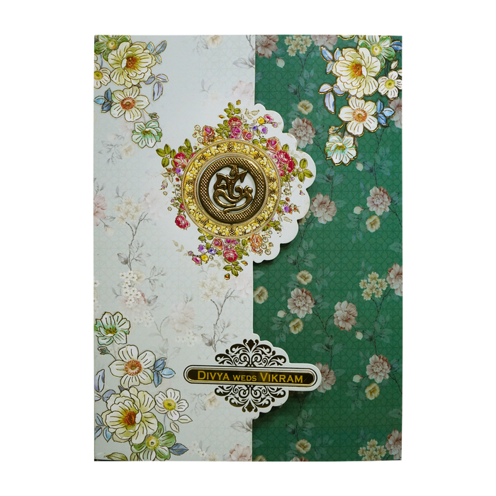 Green Floral Three-Fold Wedding Card-King of Cards