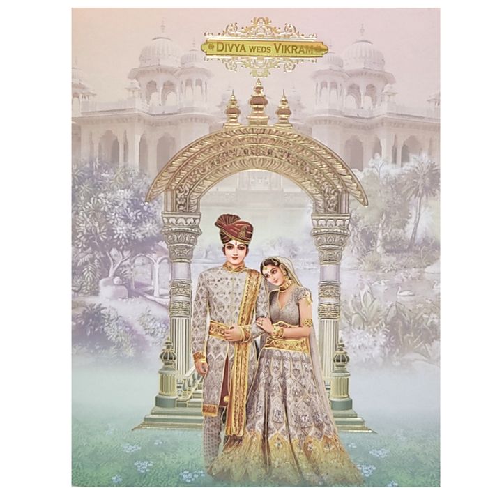 Bride And Groom With Palace View In Gold Foiling Print-KNKJ1095-King of Cards