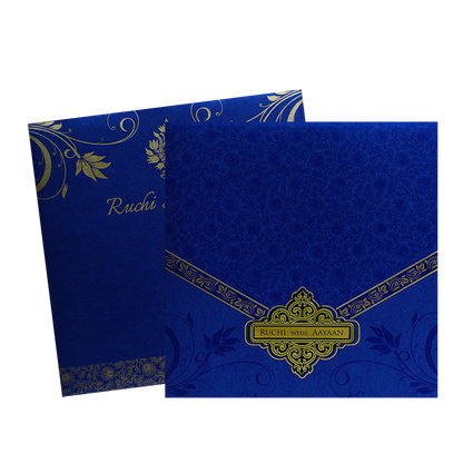 Blue Floral Nameplate Wedding Card-King of Cards