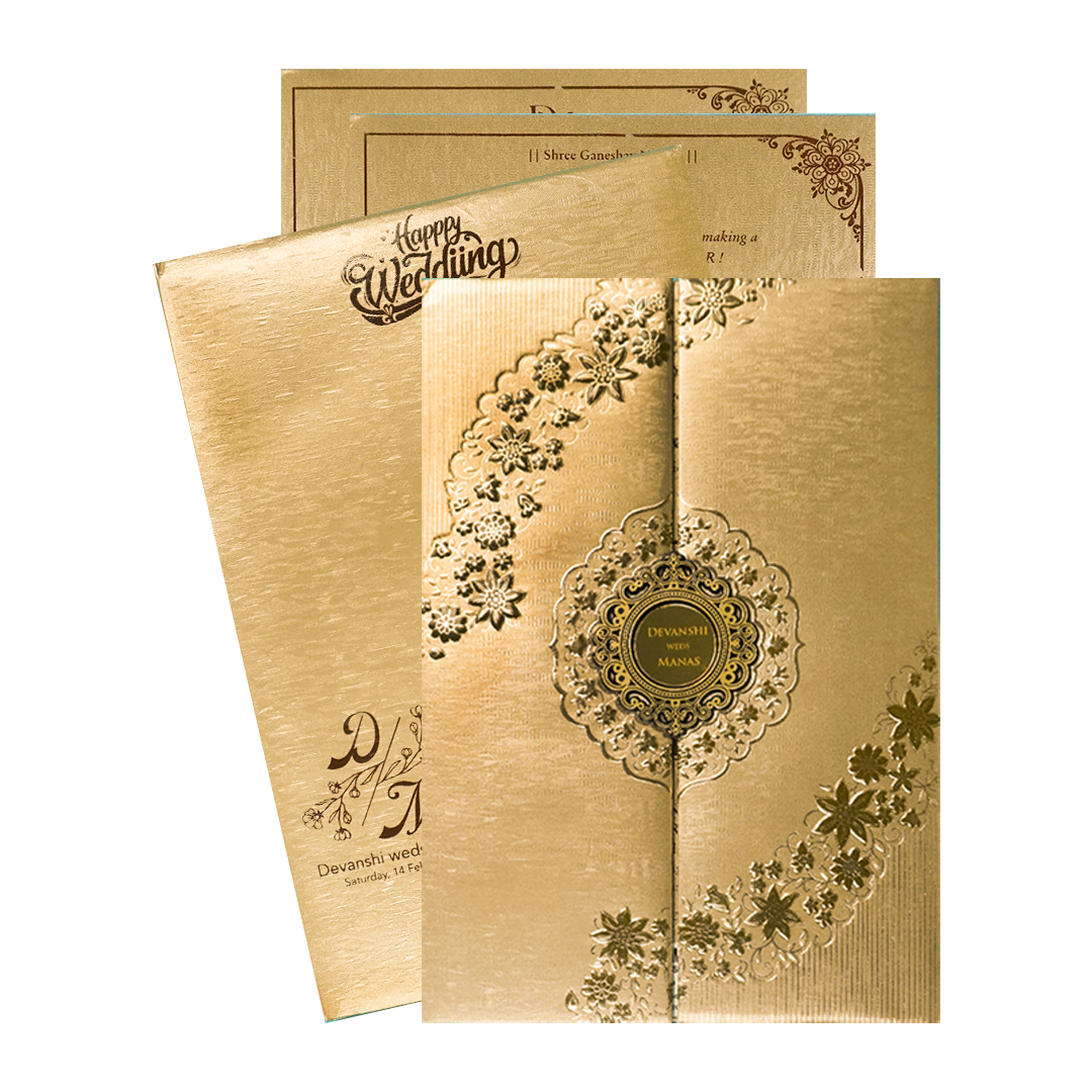 Gold Floral Padded Wedding Card-KSSC2062
