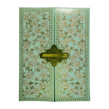 Pastel Green Floral Door-Style Invitation Card-King of Cards