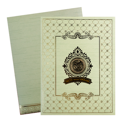 Mint Green Ganesha Lattice Wedding Card-KNKR5033N