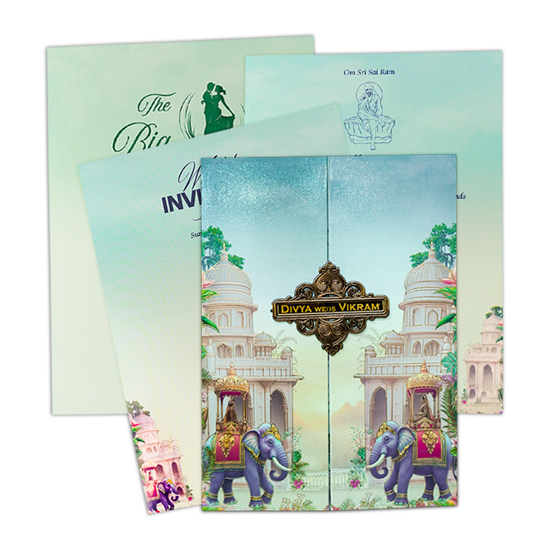 Check out Royal Elephant Gatefold Padded Wedding Card at best price. ?WhatsApp Support ?Express Delivery. | King of Cards.