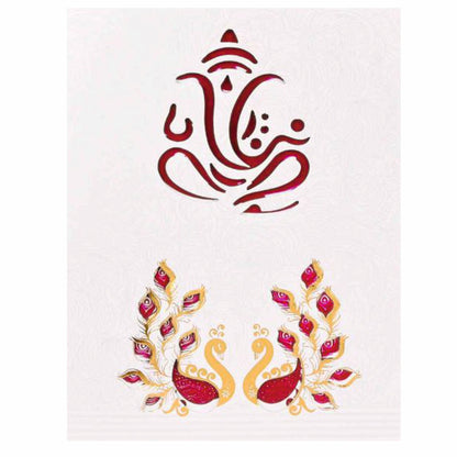 Beautiful Cut Ganesha With Peacock Theme Wedding Card - KNK70190