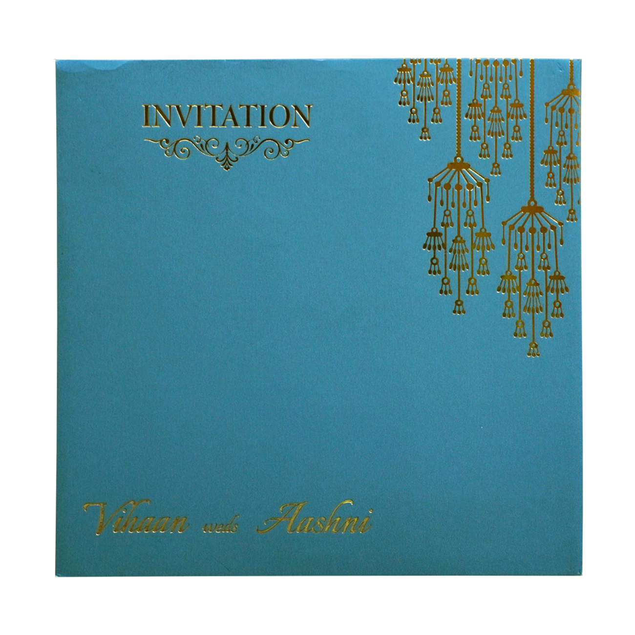 Teal Blue Nameplate Padded Wedding Card-KRC30292