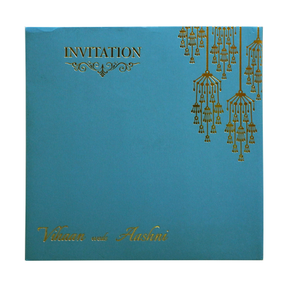 Teal Blue Nameplate Padded Wedding Card-KRC30292