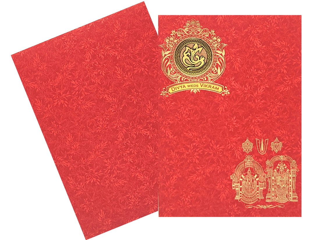 Red Metallic Balaji Padmavathi Invite In Gold Foiling-KNCM34RM