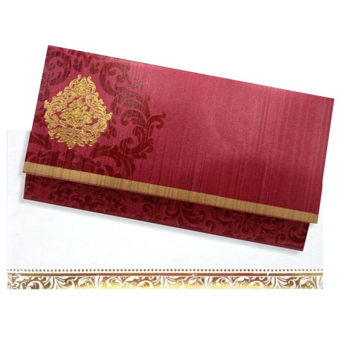 Gold Foiling Floral Design With Maroon Shaded Personal Wedding Card - KNHM813S-King of Cards