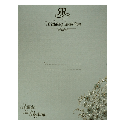 Green Gold Floral Monogram Padded Wedding Card-KSI64480
