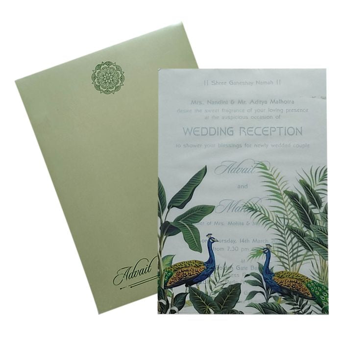 Green Peacock Tracing Sheet Invitation Card-King of Cards