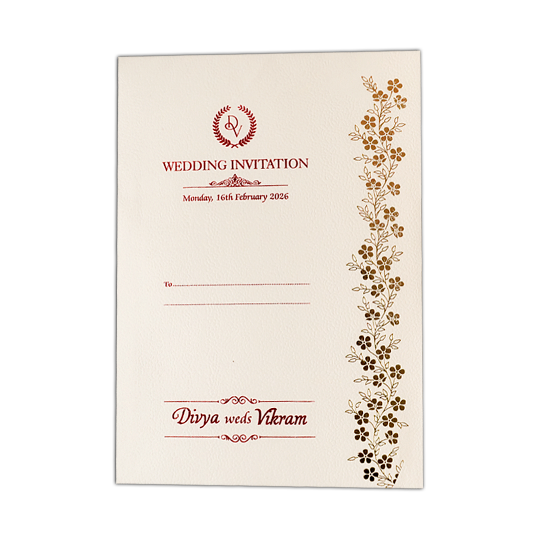 White Gold Floral Wedding Card-KNPD1504