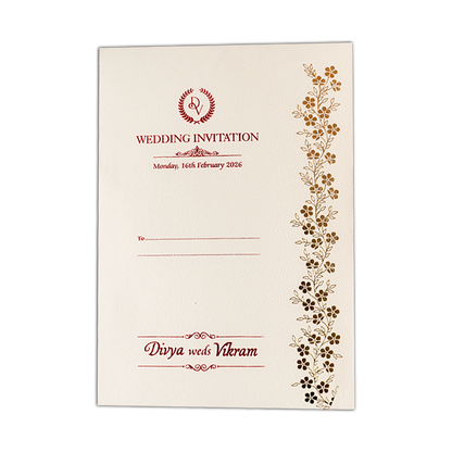 White Gold Floral Wedding Card-KNPD1504