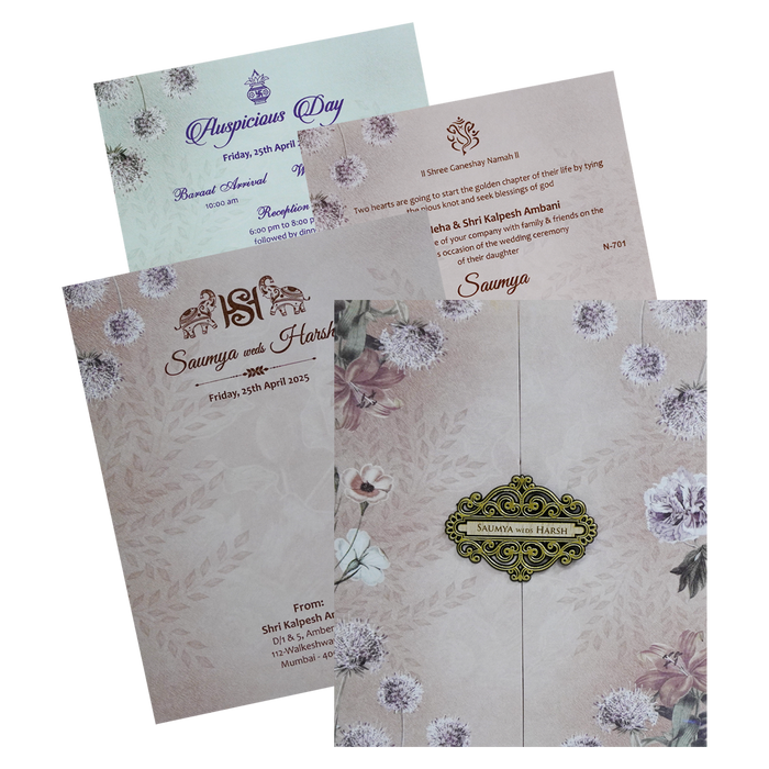 Light Rosy Brown Floral Invitation Card-King of Cards