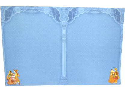 Blue Raja Rani Jumbo Size Wedding Card With Palace And Name Plate-KNKJ1088