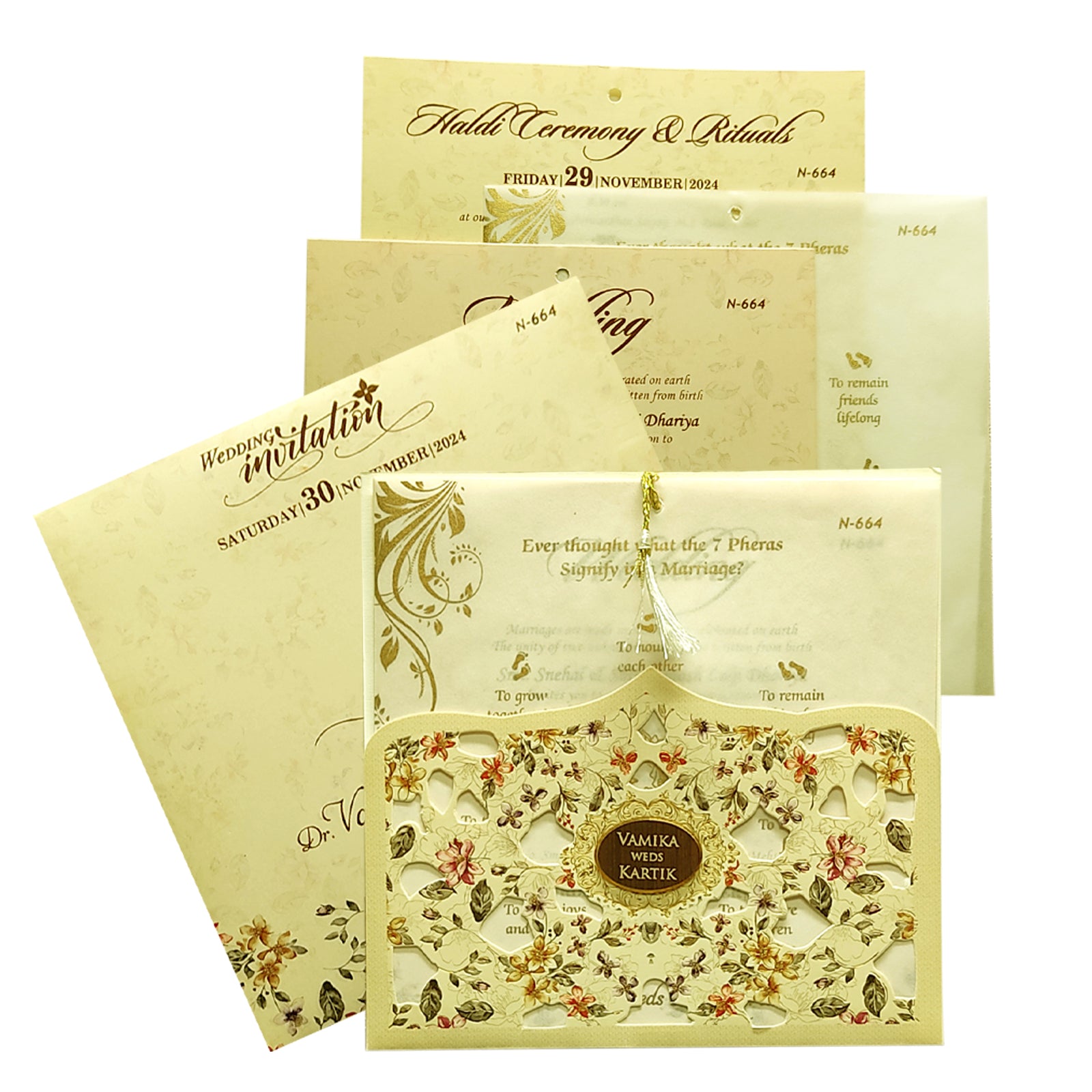 Beige Laser Cut Invitation-KVN06640