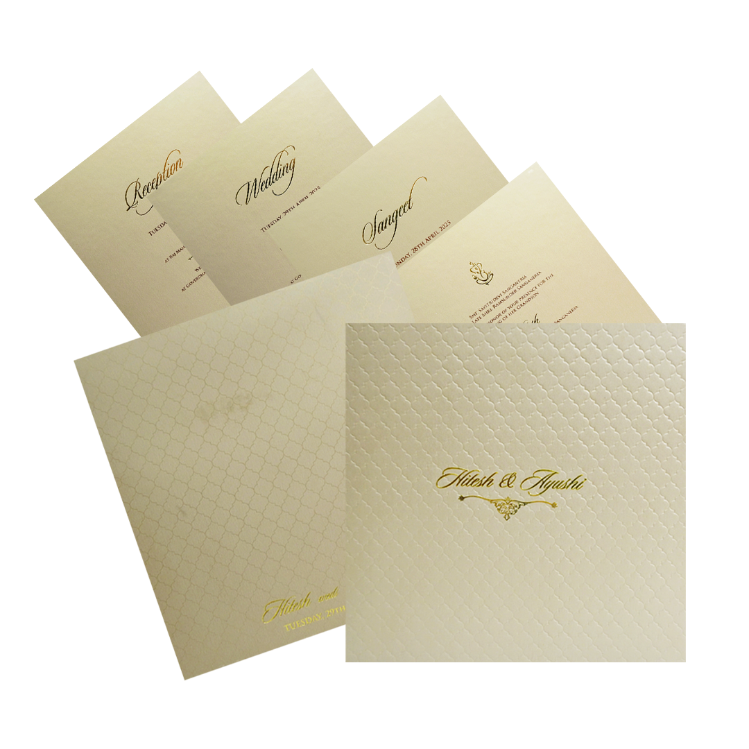 Celebrate in style with customized Light White Embossed Padded Wedding Card. Order now! ?WhatsApp Support ?Express Delivery.