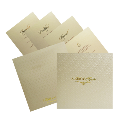 Celebrate in style with customized Light White Embossed Padded Wedding Card. Order now! ?WhatsApp Support ?Express Delivery.