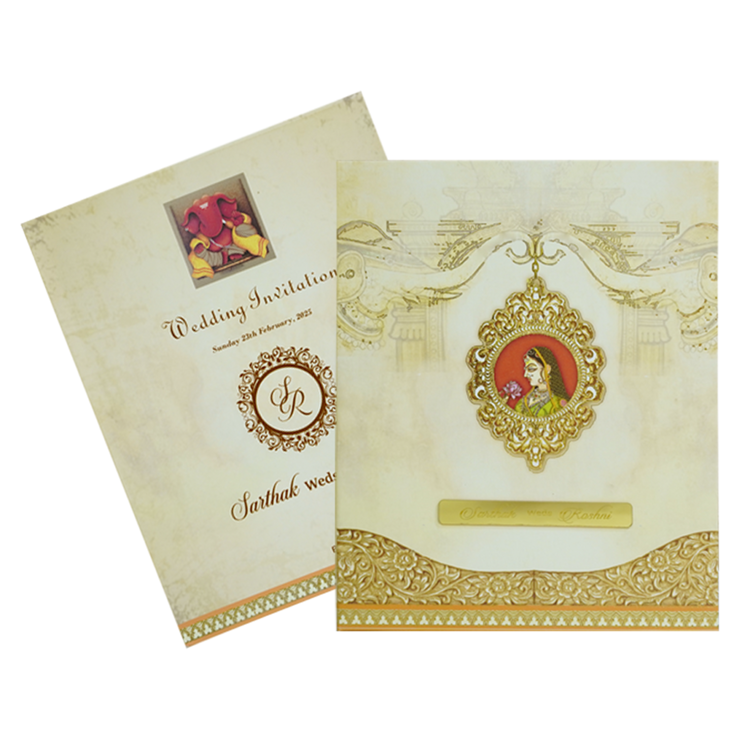 Beige Premium Padded Wedding Card-KBM04810
