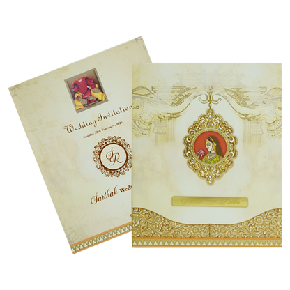 Beige Premium Padded Wedding Card-KBM04810