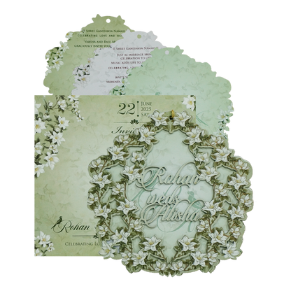 Green Floral MDF Wedding Card-King of Cards