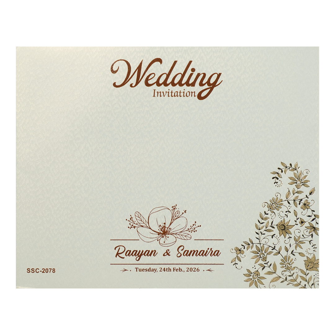 White Gold Embossed Floral Padded Wedding Card-KSSC2078
