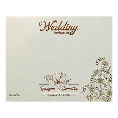 White Gold Embossed Floral Padded Wedding Card-KSSC2078
