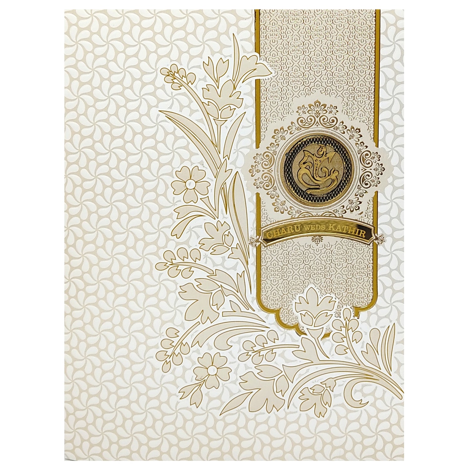 White Floral Invitation Card With Name Plate-KNJS2058