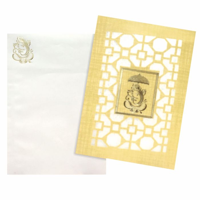 Brown Laser Cut Card With Ganesha under the Umbrella-KNCPC442-King of Cards