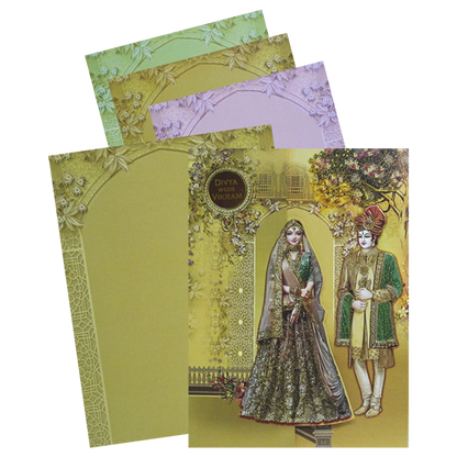 Cream Bride Groom Door Wedding Card-KNLY6101