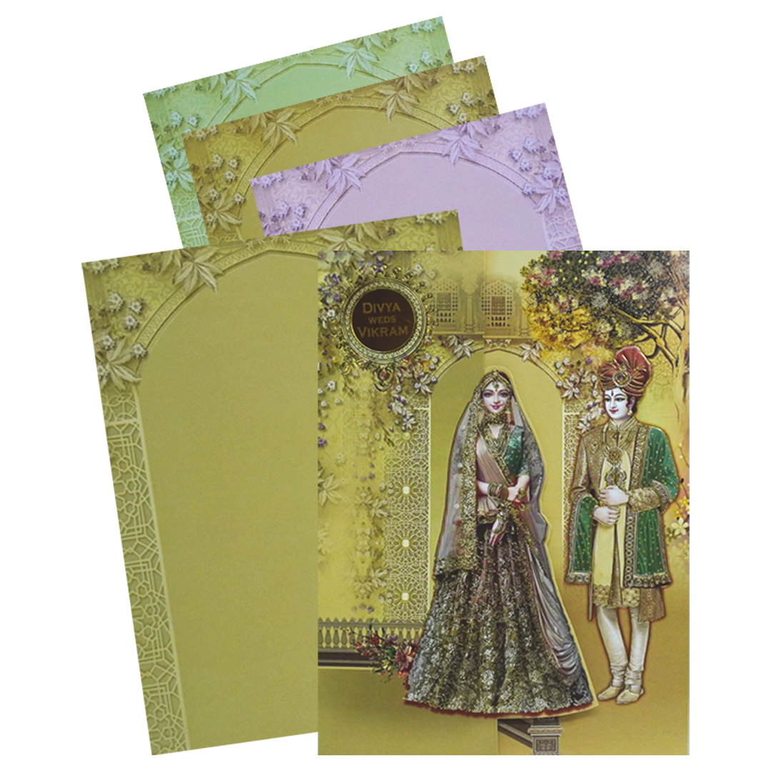 Cream Bride Groom Door Wedding Card-KNLY6101