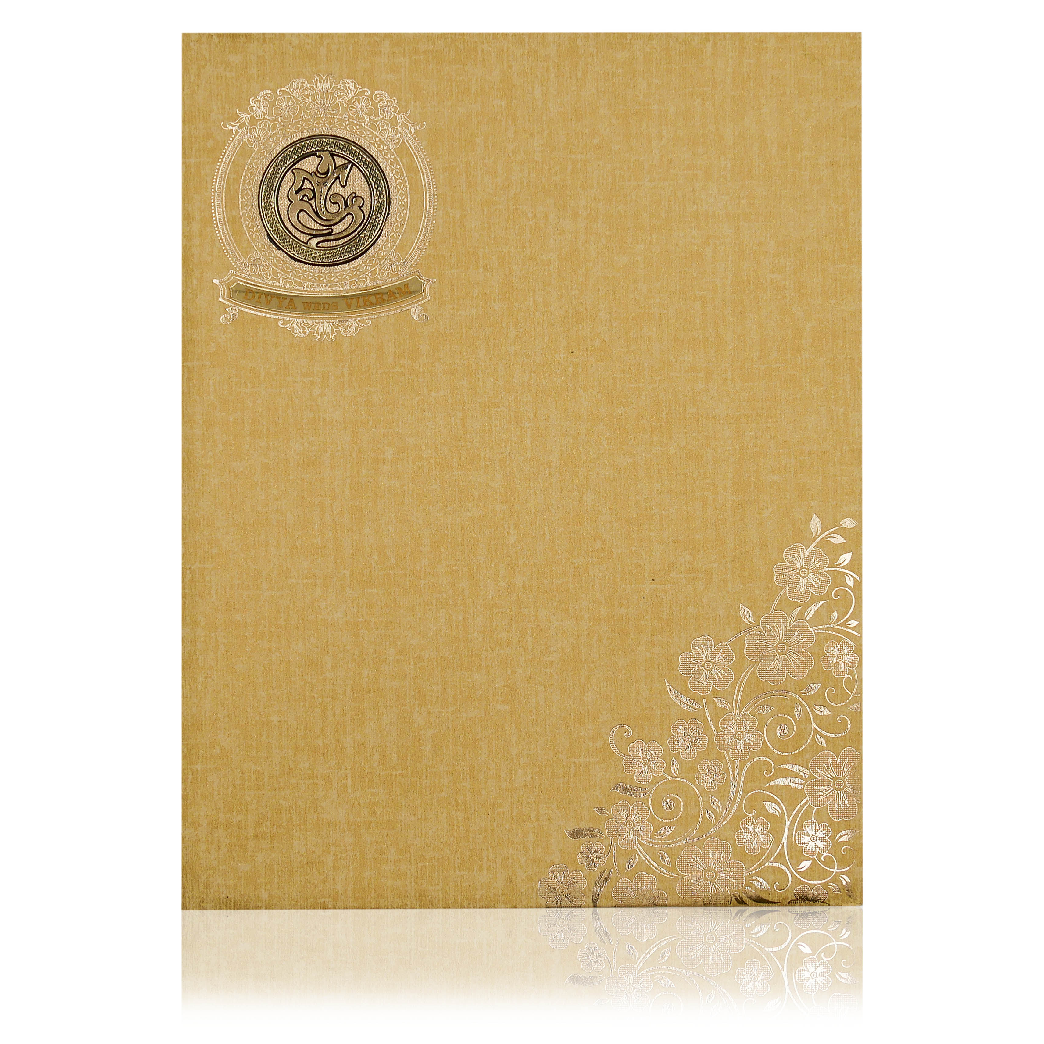 Brown Gold Padded White Floral Design In Gold Foiling-KNPP8502N