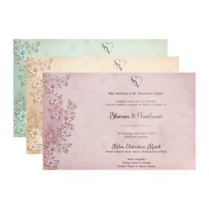 Beige Floral Padded Wedding Card-KSI64050