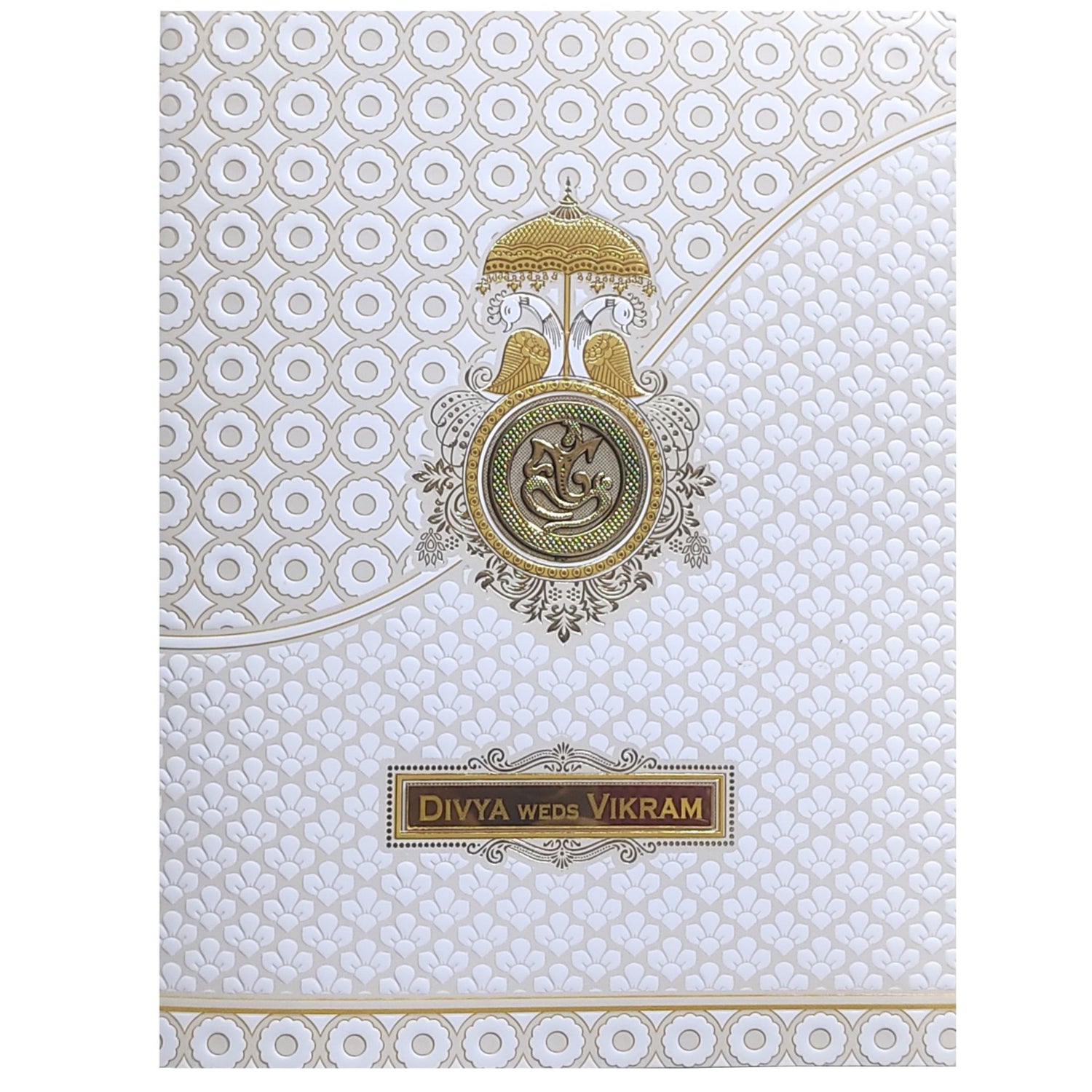 White Embossed Nameplate Invitation Card-KNJS2080