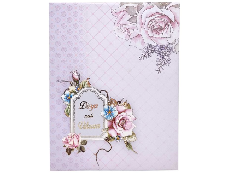 Lavender Floral Designer Padded Wedding Card-KNPO01AP-King of Cards