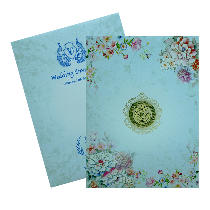 Light Blue Floral Wedding Invitation Card-King of Cards