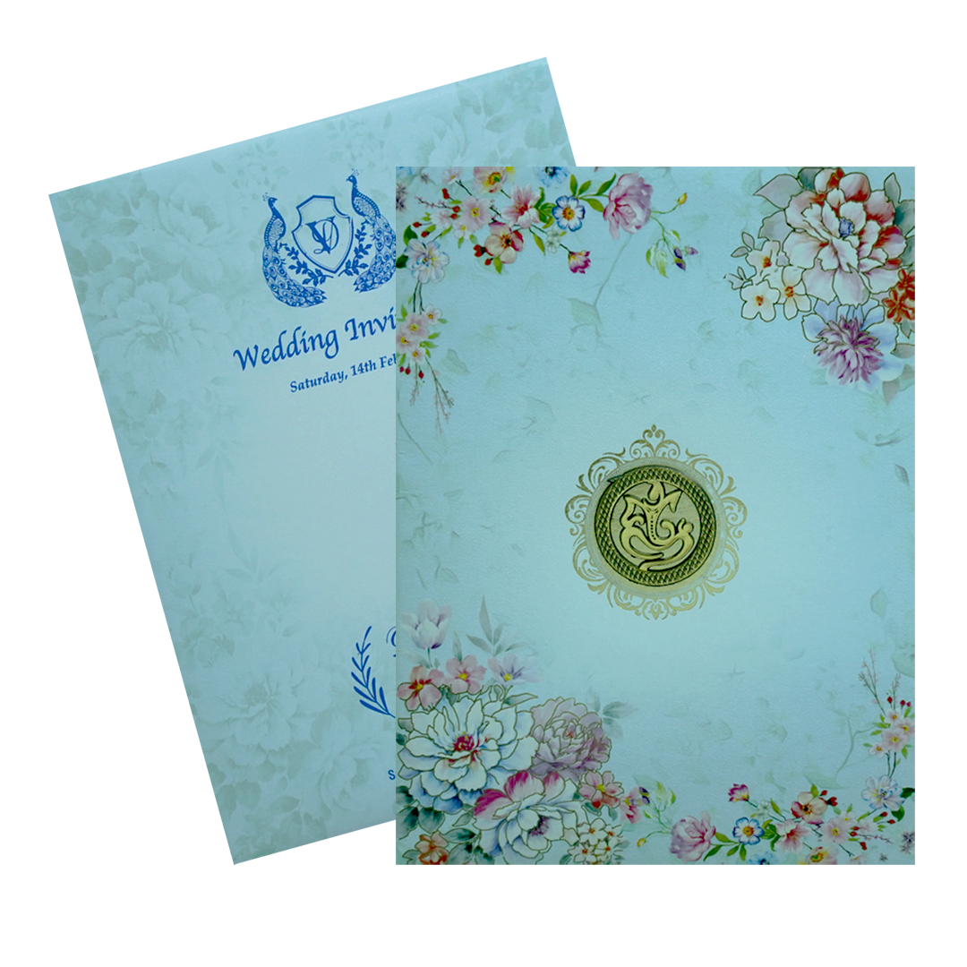 Light Blue Floral Wedding Invitation Card-KNTY6805