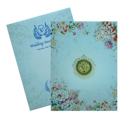 Light Blue Floral Wedding Invitation Card-KNTY6805