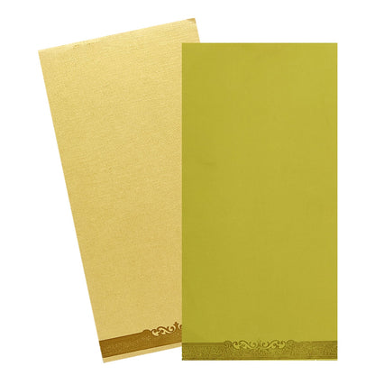 Pista green single sheet invitation card with gold cover. This invitation card features a floral gold foiling print at the bottom.