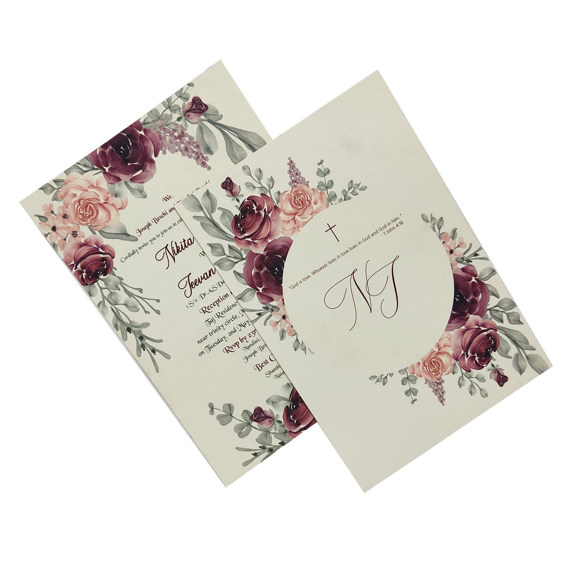Cream Exclusive Floral Invitation Card With Wedding Logo-KNKYP005