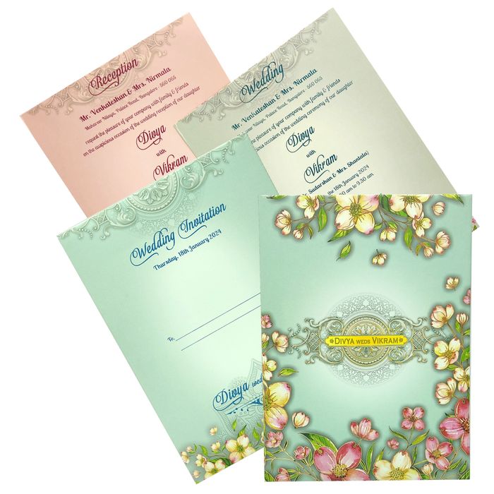 Blue Padded Floral Wedding Card In Offset-KNPO9530B-King of Cards