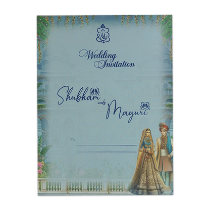 Buy Blue Royal Couple Padded Wedding Card
