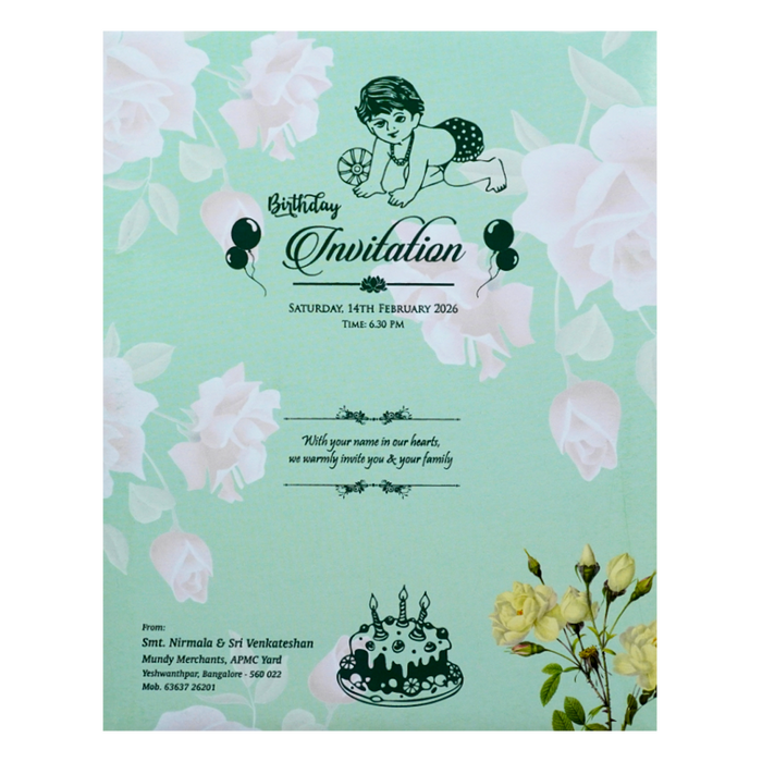 Green Abstract Floret In Jumbo Size With Pink Flowers-King of Cards