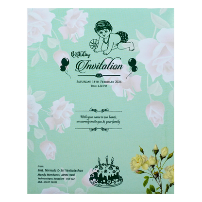 Green Abstract Floret In Jumbo Size With Pink Flowers-King of Cards