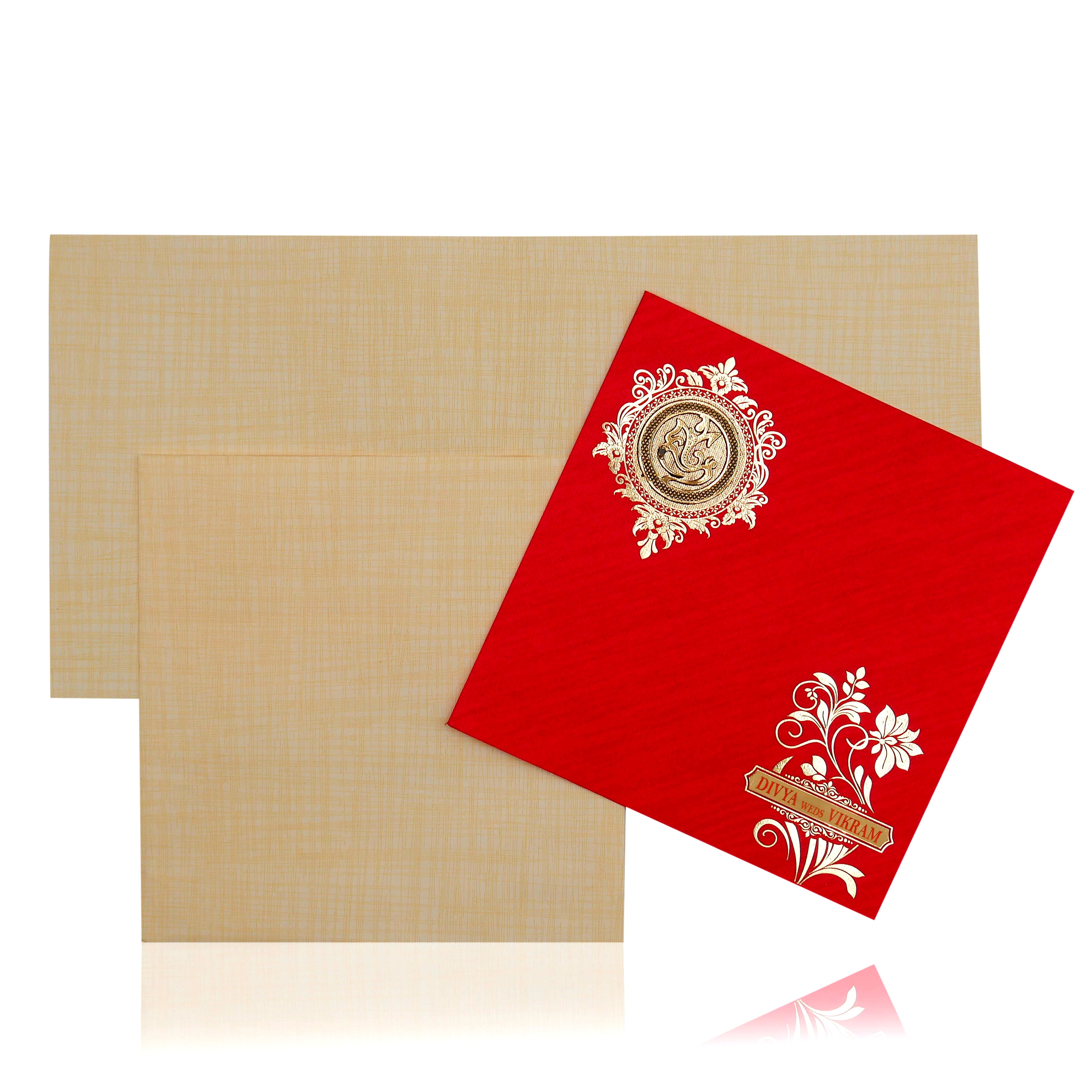 Make your special day remembered with this Fancy Wedding Card With delicate golden designs and unique craftsmanship, this card is sure to make a statement for the happy couple.