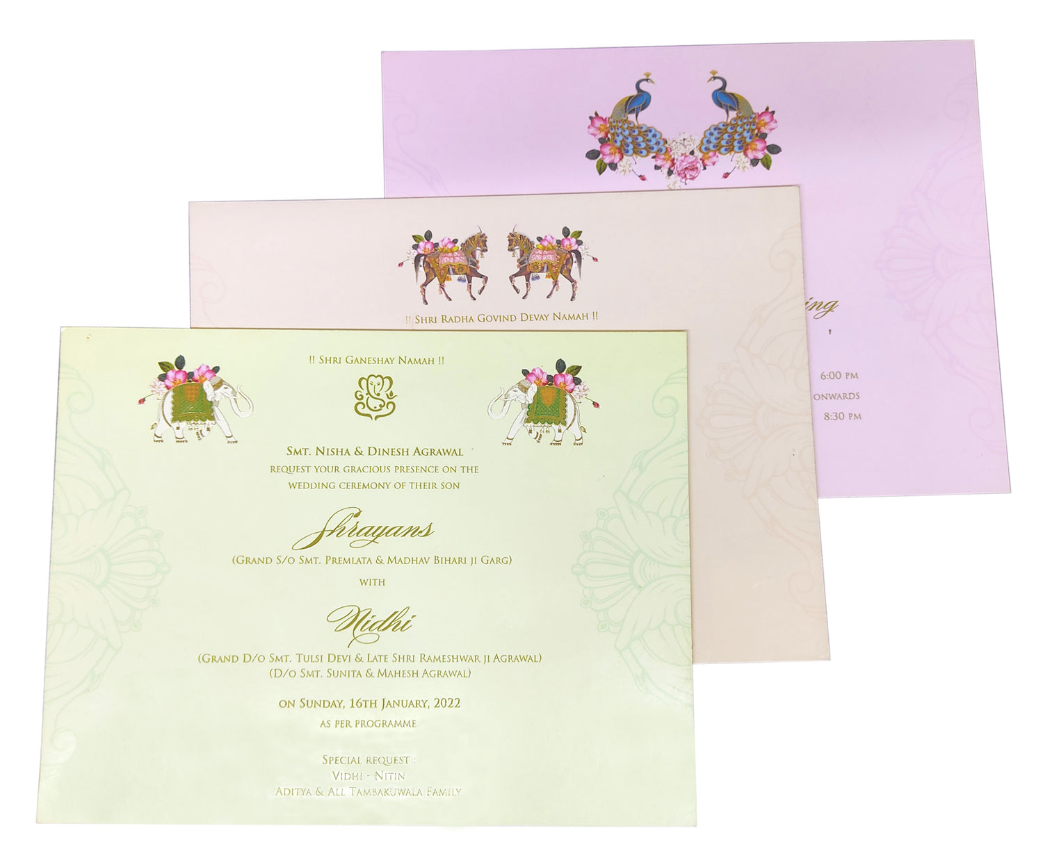 Pink Floral Ultra Premium Peacock Wedding Invitation Card-KNKUP043