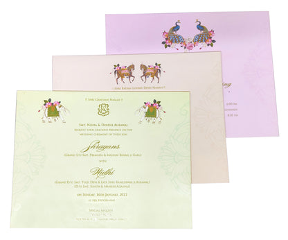Pink Floral Ultra Premium Peacock Wedding Invitation Card-KNKUP043