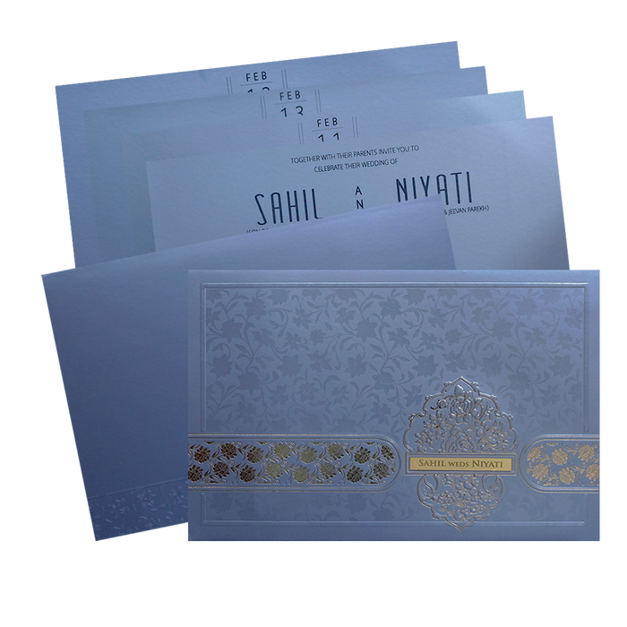 Light Blue Floral Marriage Invitation-King of Cards