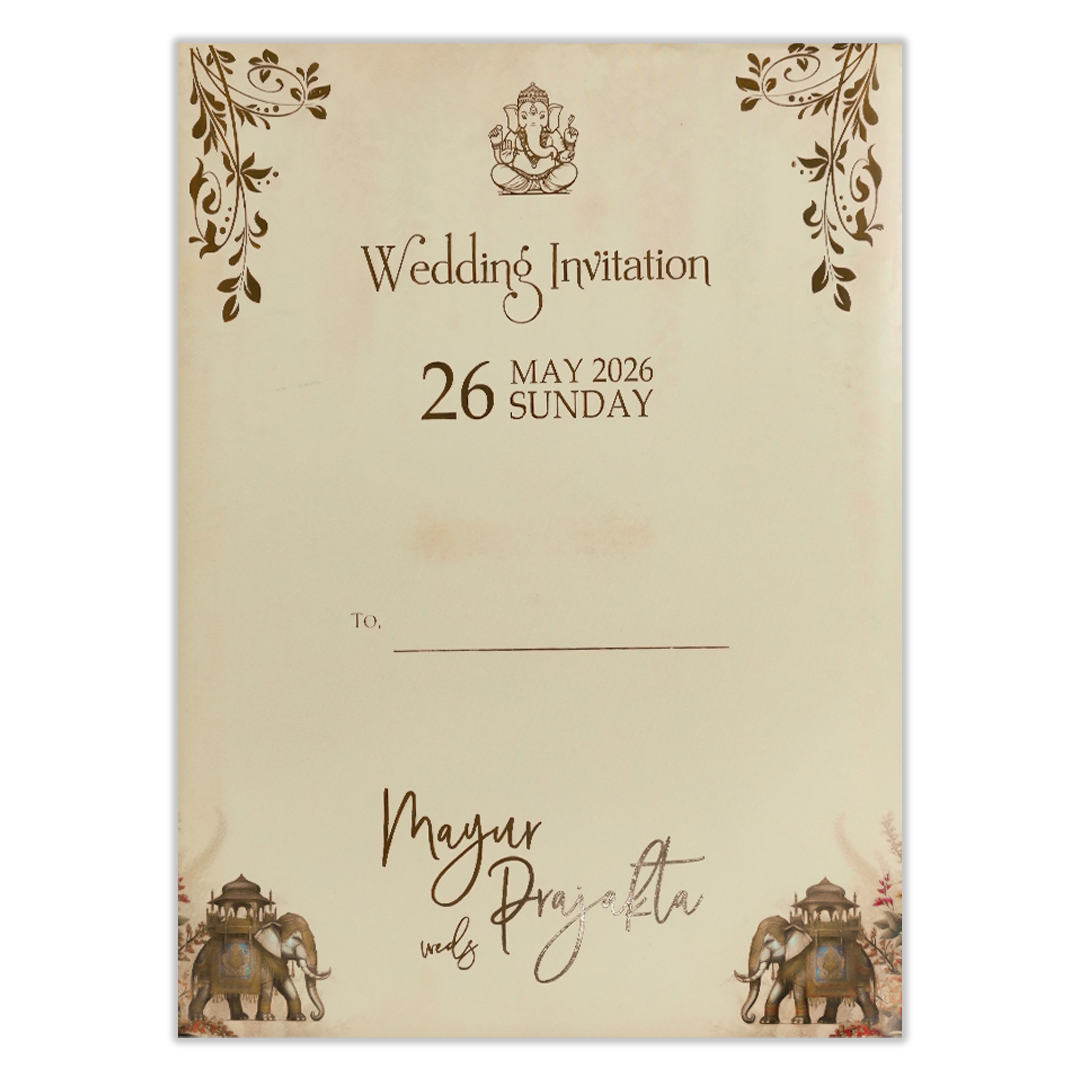 Cream Floral Palace Elephant Wedding Card-KSH73050