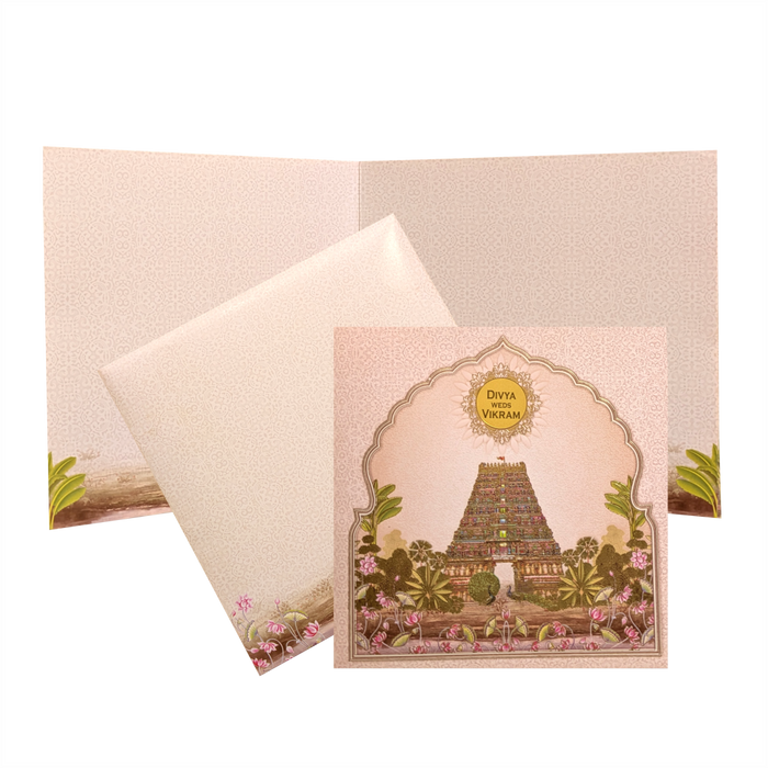 Pink Temple Theme Wedding Card-King of Cards
