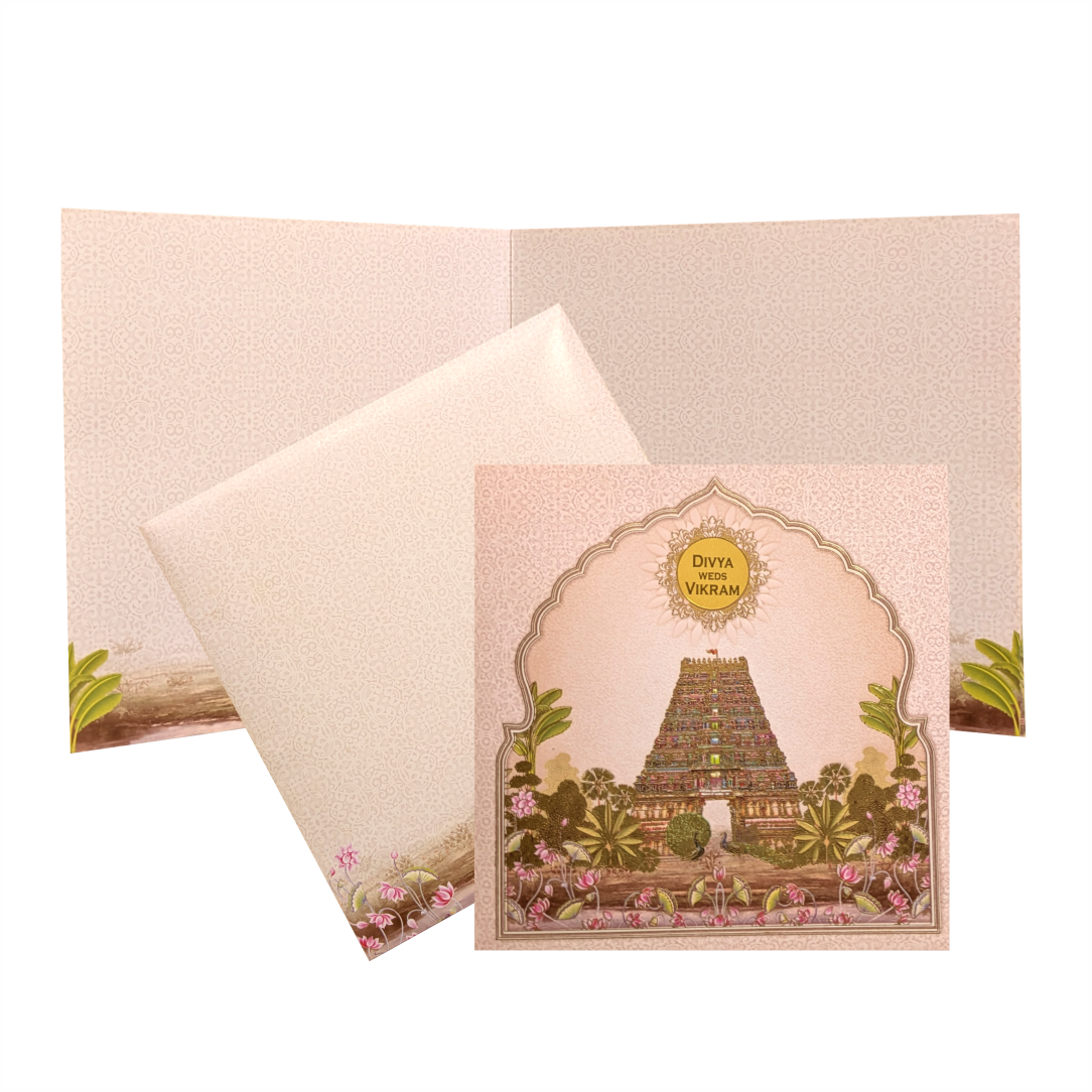 Pink Temple Theme Wedding Card-KNSN6707P